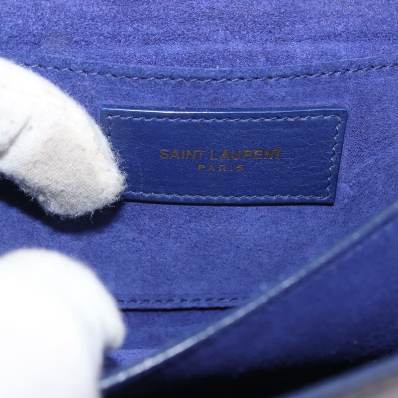 【日本直送】SAINT LAURENT Y Line 鏈條手提小包 皮革 藍色 金色 正品 BA8058-15