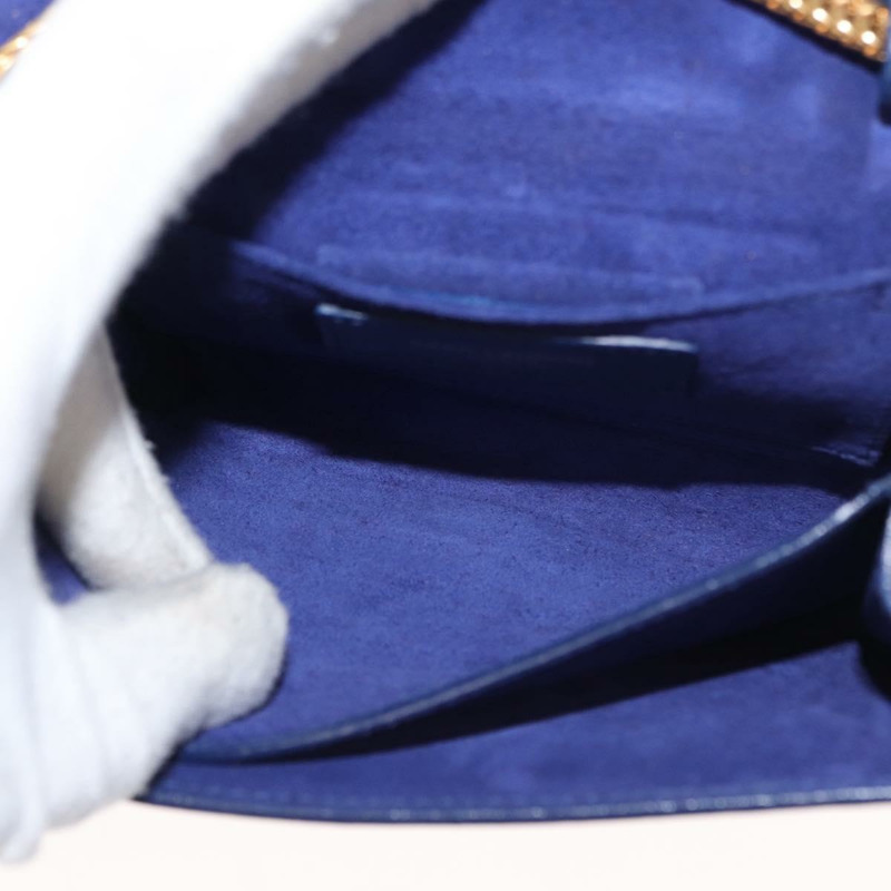 【日本直送】SAINT LAURENT Y Line 鏈條手提小包 皮革 藍色 金色 正品 BA8058-19