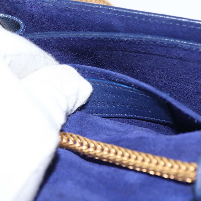【日本直送】SAINT LAURENT Y Line 鏈條手提小包 皮革 藍色 金色 正品 BA8058-21