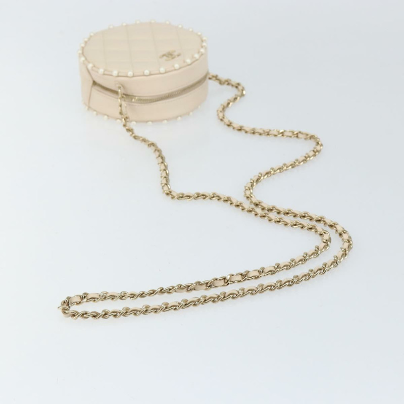 【日本直送】香奈兒 (CHANEL) 絎縫鏈條肩背包,羊皮材質,米色金色,CC標誌,正品 BA8041-6