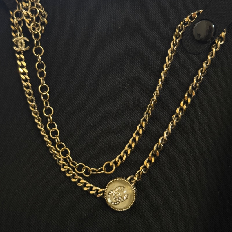 chanel 鈕扣淡金色項鍊choker-3