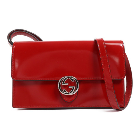 GUCCI 漆皮皮革Wallet On Strap銀扣肩背袋