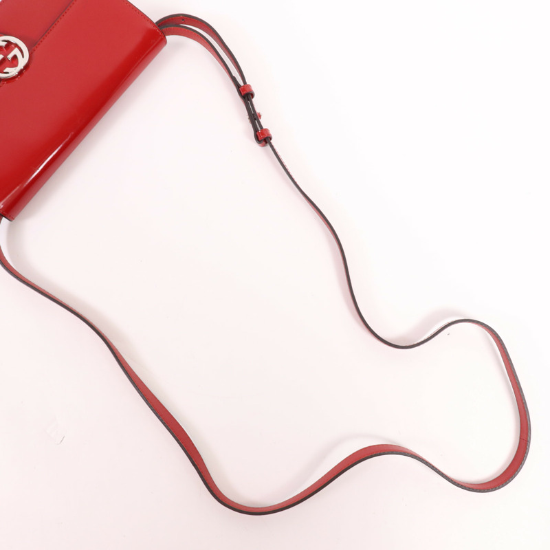 GUCCI 漆皮皮革Wallet On Strap銀扣肩背袋-4