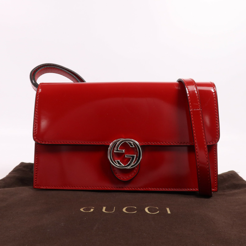 GUCCI 漆皮皮革Wallet On Strap銀扣肩背袋-19