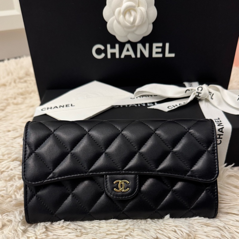 Chanel CF 經典口蓋長夾 羊皮 黑 芯片款-3