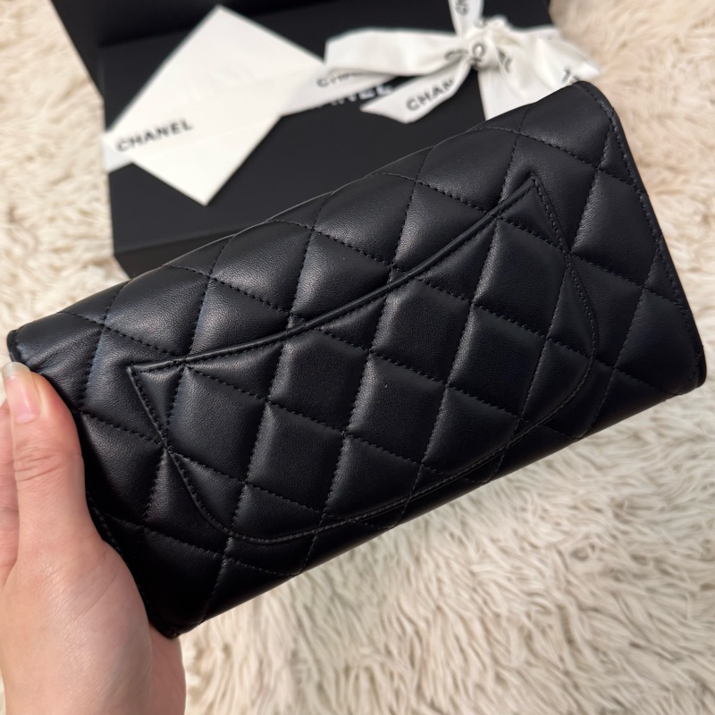 Chanel CF 經典口蓋長夾 羊皮 黑 芯片款-6