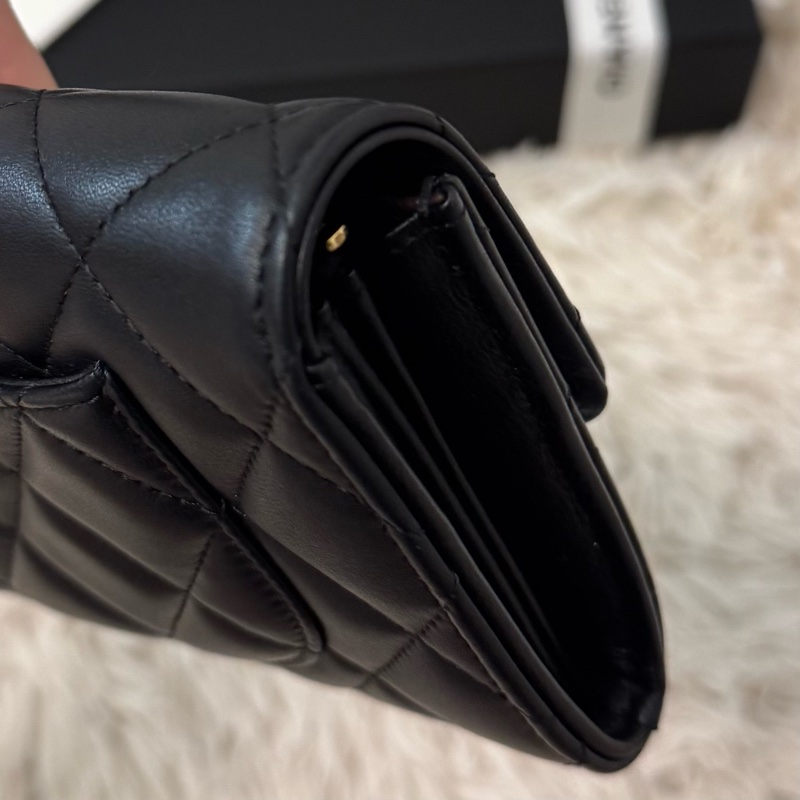 Chanel CF 經典口蓋長夾 羊皮 黑 芯片款-7