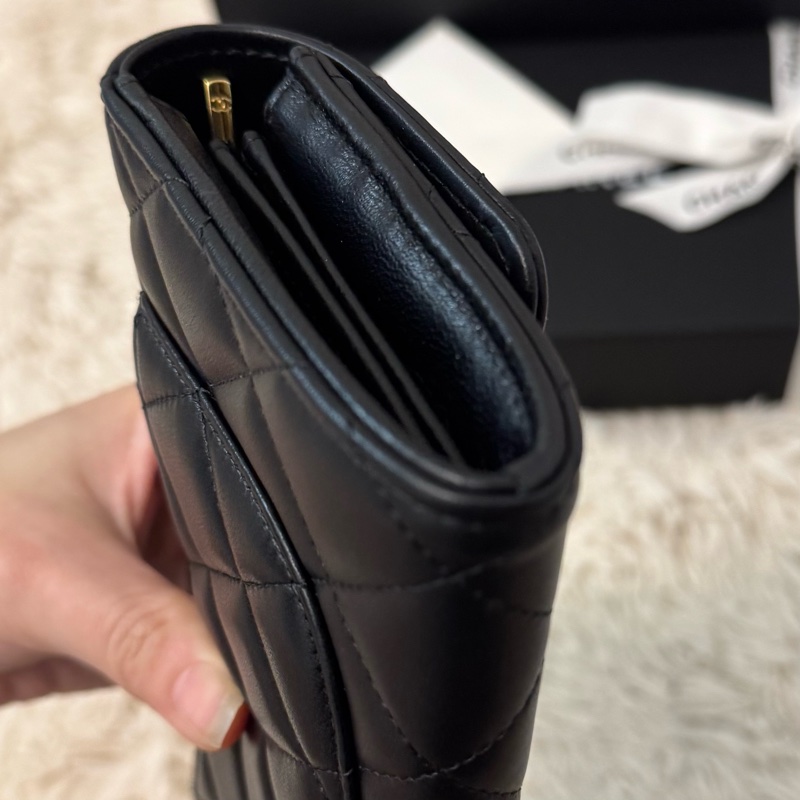 Chanel CF 經典口蓋長夾 羊皮 黑 芯片款-8