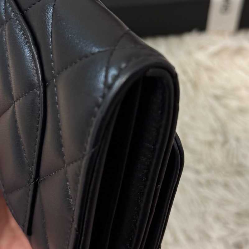 Chanel CF 經典口蓋長夾 羊皮 黑 芯片款-9