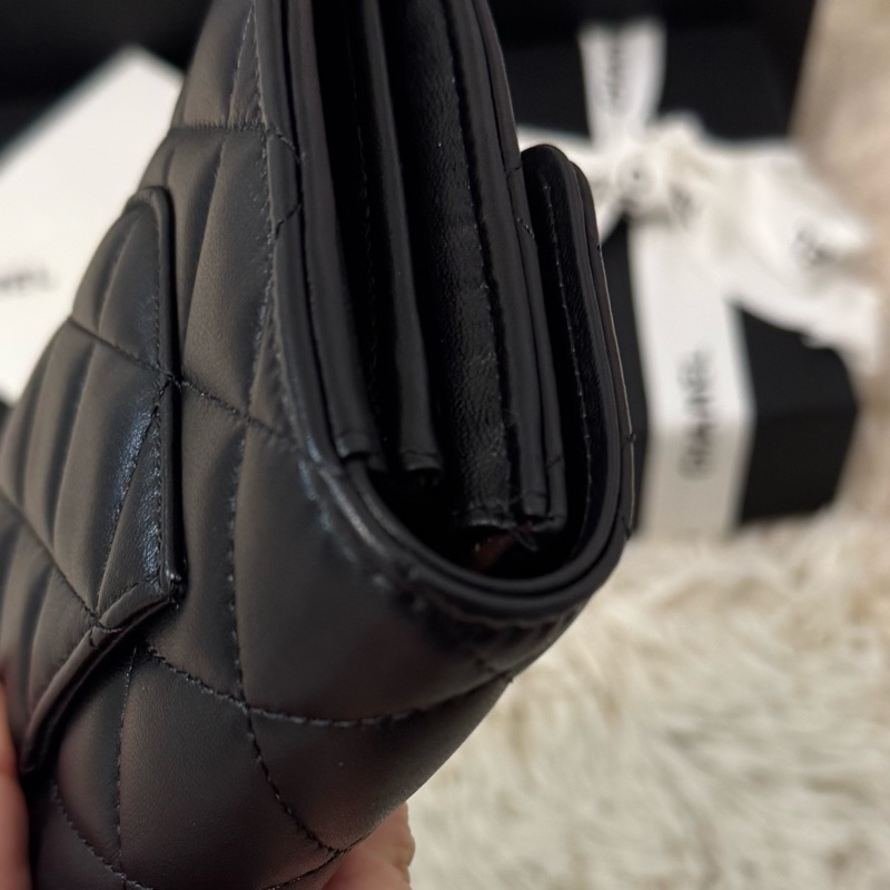 Chanel CF 經典口蓋長夾 羊皮 黑 芯片款-10
