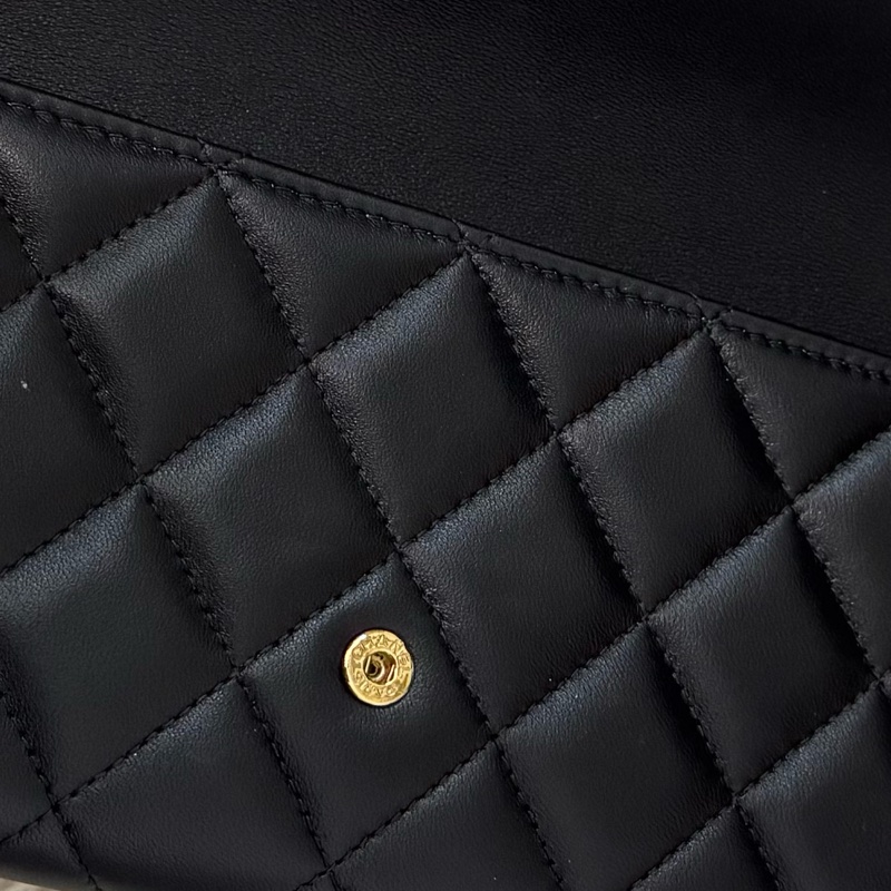 Chanel CF 經典口蓋長夾 羊皮 黑 芯片款-12