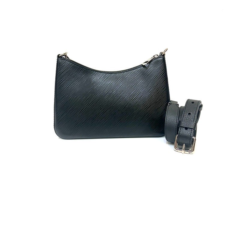 LV 黑Epi銀釦Marelle前口袋可拆式零錢包肩斜背包M80689-1