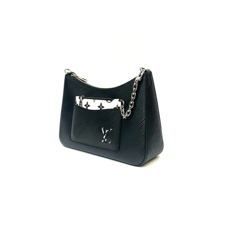 LV 黑Epi銀釦Marelle前口袋可拆式零錢包肩斜背包M80689-3