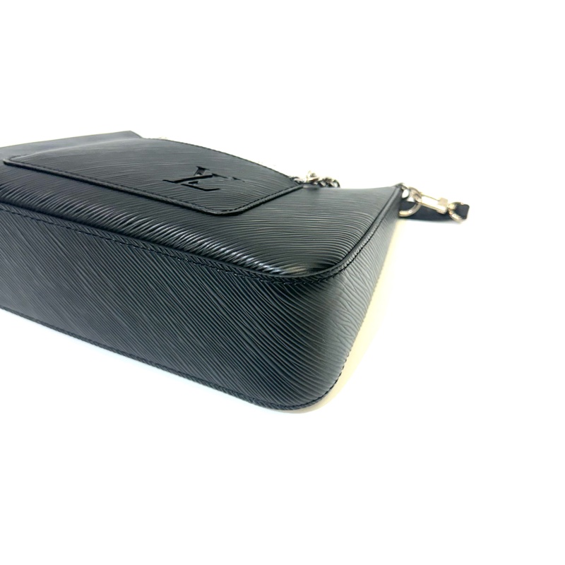 LV 黑Epi銀釦Marelle前口袋可拆式零錢包肩斜背包M80689-6