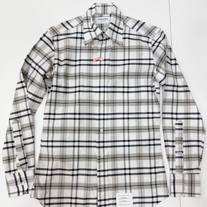 THOM BROWNE 灰白 格紋 格子 長袖 襯衫 上衣-0