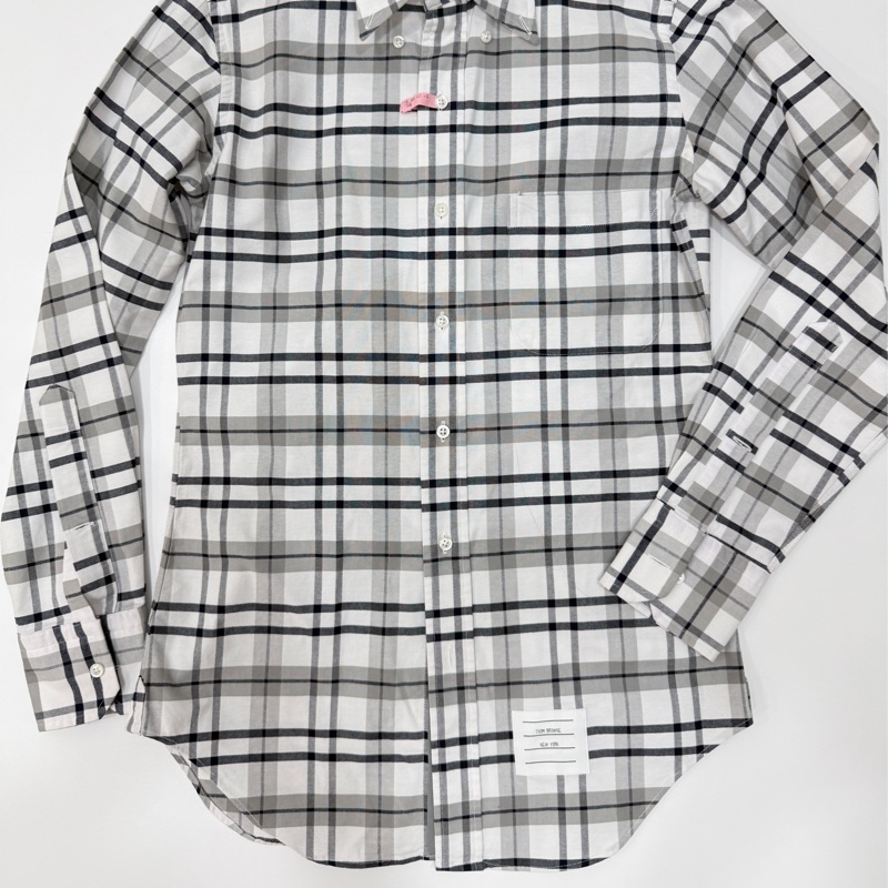 THOM BROWNE 灰白 格紋 格子 長袖 襯衫 上衣-1