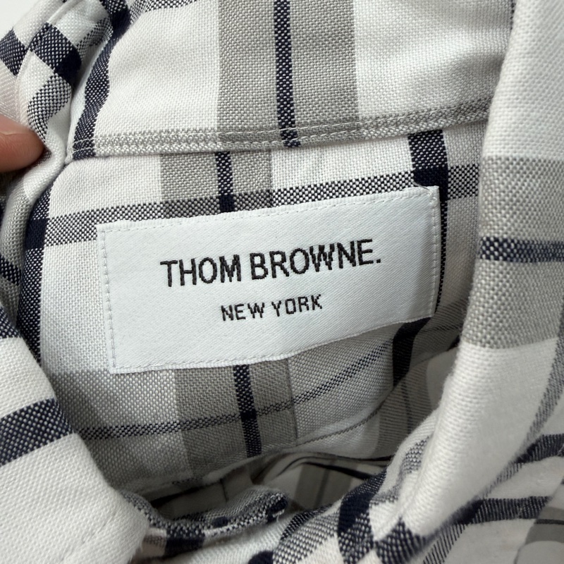 THOM BROWNE 灰白 格紋 格子 長袖 襯衫 上衣-6
