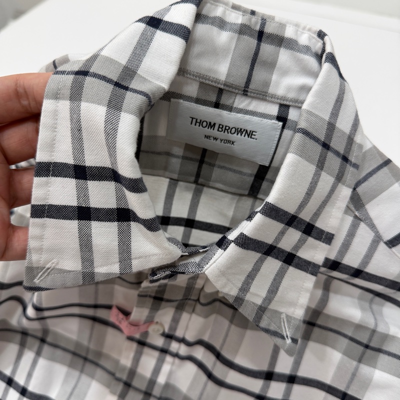 THOM BROWNE 灰白 格紋 格子 長袖 襯衫 上衣-7