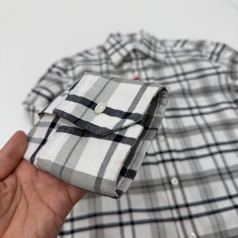 THOM BROWNE 灰白 格紋 格子 長袖 襯衫 上衣-9