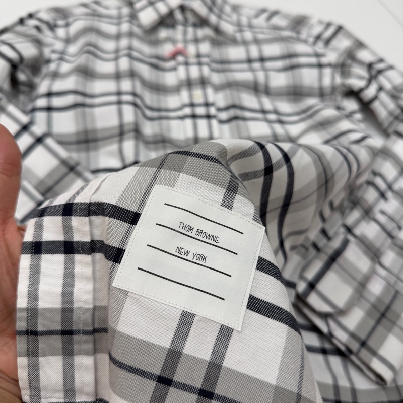 THOM BROWNE 灰白 格紋 格子 長袖 襯衫 上衣-10