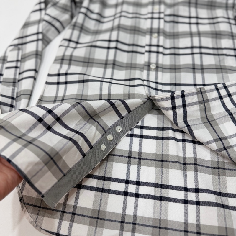 THOM BROWNE 灰白 格紋 格子 長袖 襯衫 上衣-12