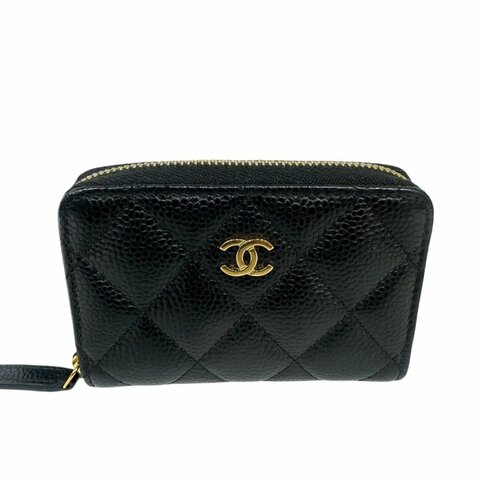 【美收精品】CHANEL黑色牛皮荔枝紋零錢包 4-472