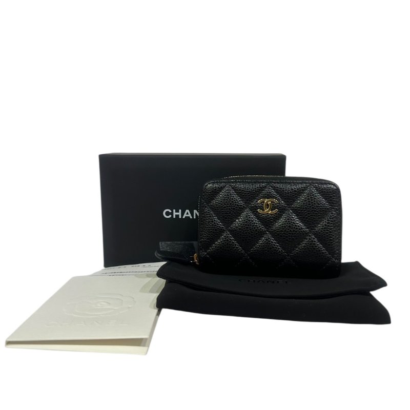 【美收精品】CHANEL黑色牛皮荔枝紋零錢包 4-472-12