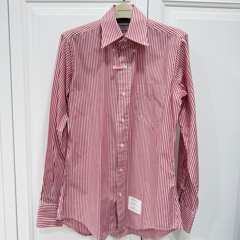 THOM BROWNE 紅白 直條紋 長袖 襯衫 上衣-0