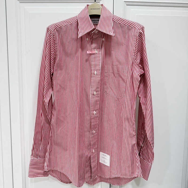 THOM BROWNE 紅白 直條紋 長袖 襯衫 上衣-1