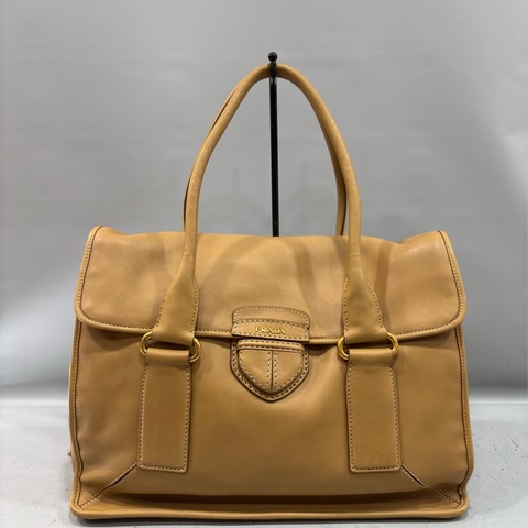 PRADA BN2135 大地色 全牛皮 手提包 購物包 肩背包 托特包 旅行袋 公事包 健身房