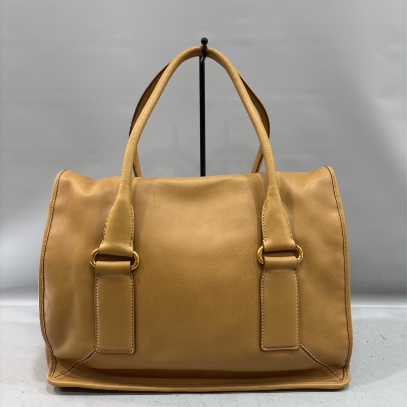 PRADA BN2135 大地色 全牛皮 手提包 購物包 肩背包 托特包 旅行袋 公事包 健身房-1