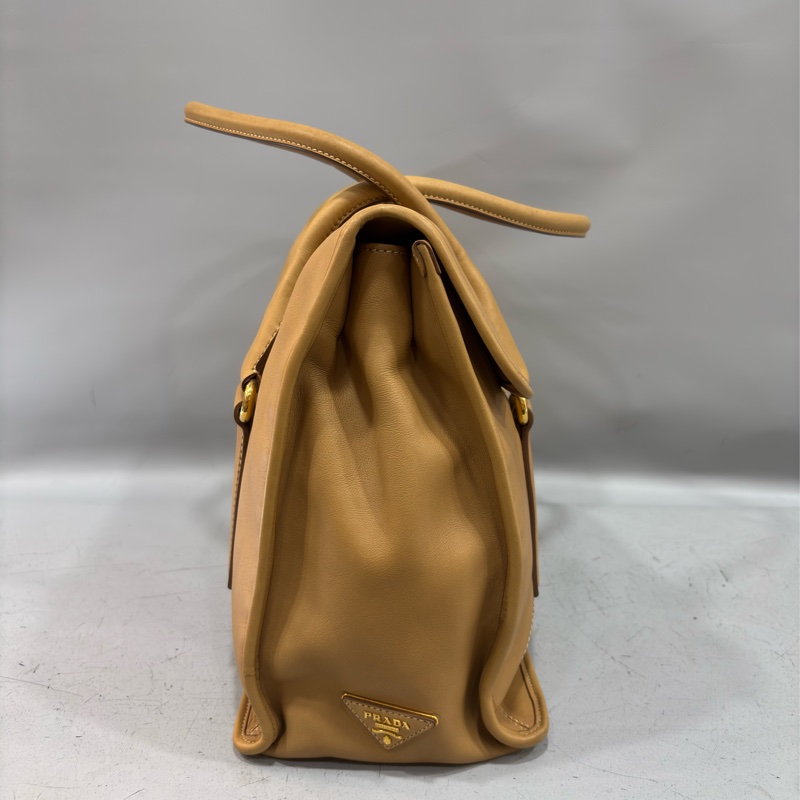 PRADA BN2135 大地色 全牛皮 手提包 購物包 肩背包 托特包 旅行袋 公事包 健身房-2