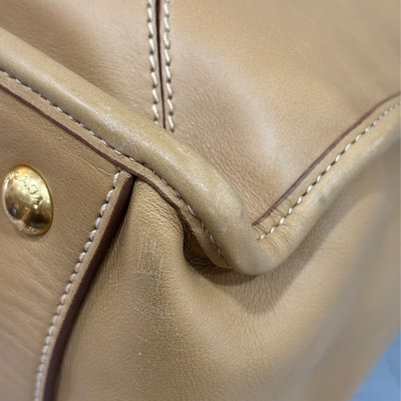 PRADA BN2135 大地色 全牛皮 手提包 購物包 肩背包 托特包 旅行袋 公事包 健身房-45