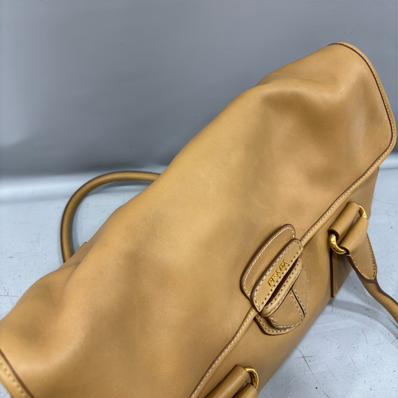 PRADA BN2135 大地色 全牛皮 手提包 購物包 肩背包 托特包 旅行袋 公事包 健身房-51