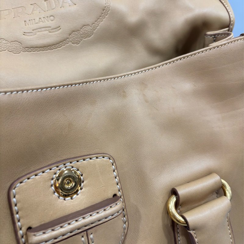 PRADA BN2135 大地色 全牛皮 手提包 購物包 肩背包 托特包 旅行袋 公事包 健身房-57