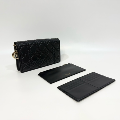 Dior 黑金羊皮藤格紋Lady Dior Pouch斜背包S0204ONMJ