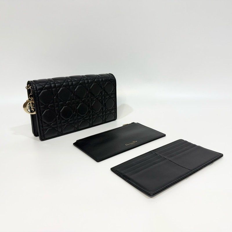 Dior 黑金羊皮藤格紋Lady Dior Pouch斜背包S0204ONMJ-0