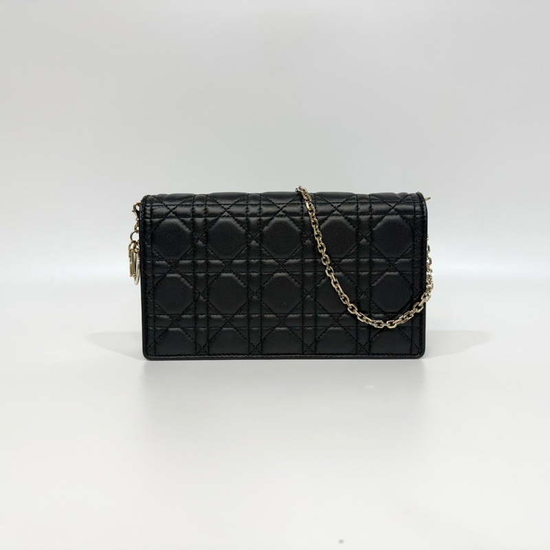 Dior 黑金羊皮藤格紋Lady Dior Pouch斜背包S0204ONMJ-2