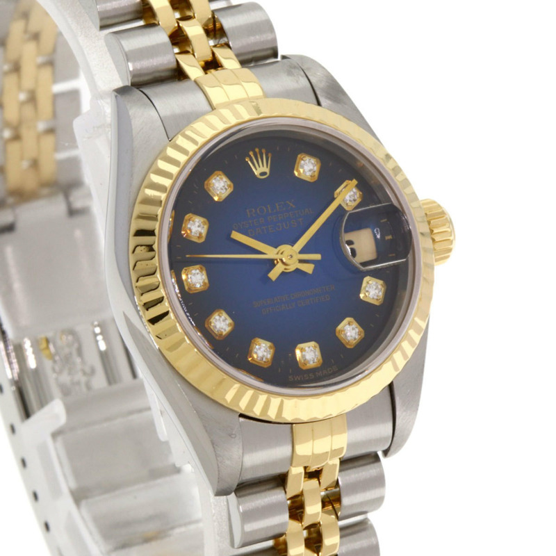 勞力士 69173G Datejust 10P 鑲鑽藍色漸變不鏽鋼腕錶(SSx18KYG),女款-3