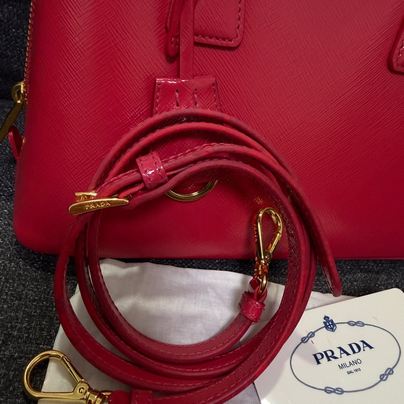 正品 PRADA 亮桃紅 漆皮小 2WAY包 貝殼包 斜背包 手提包-1