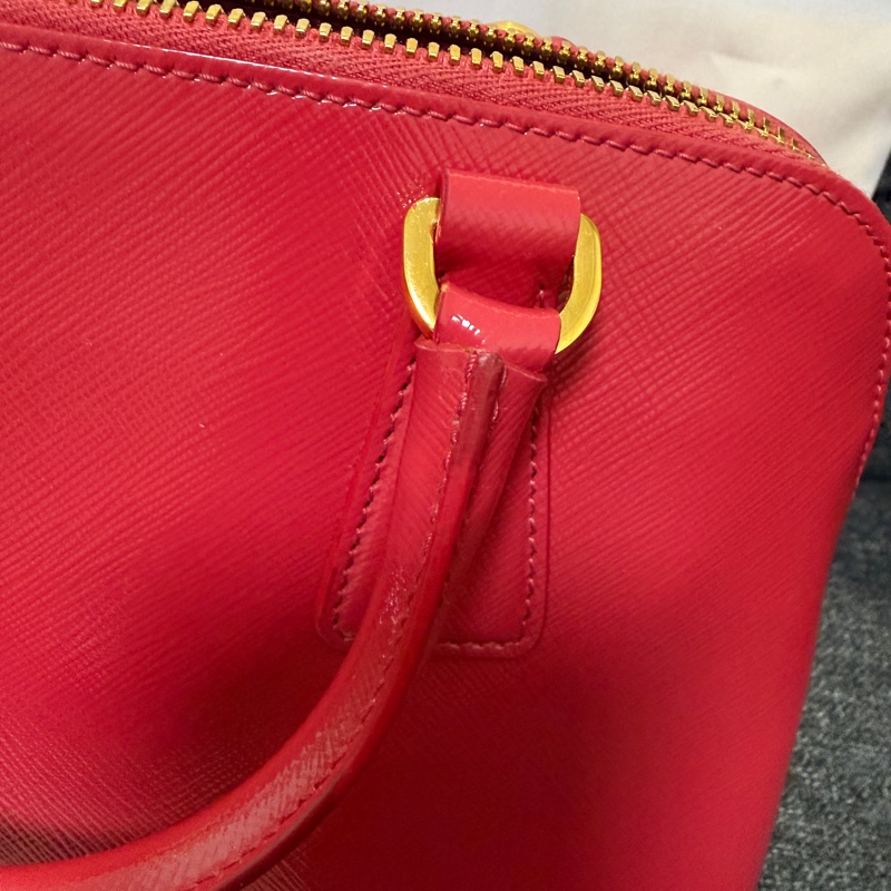 正品 PRADA 亮桃紅 漆皮小 2WAY包 貝殼包 斜背包 手提包-9