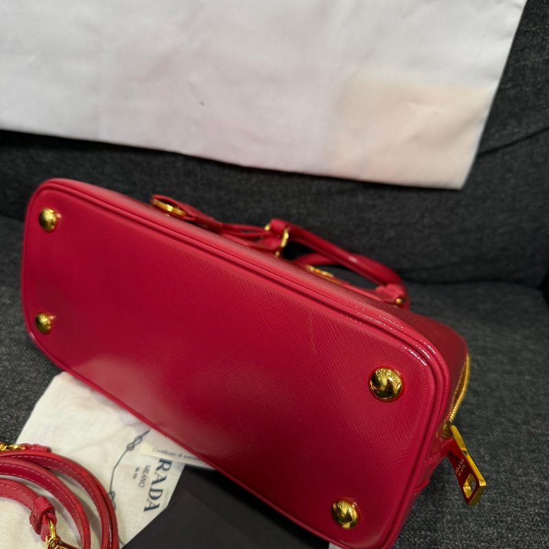 正品 PRADA 亮桃紅 漆皮小 2WAY包 貝殼包 斜背包 手提包-11