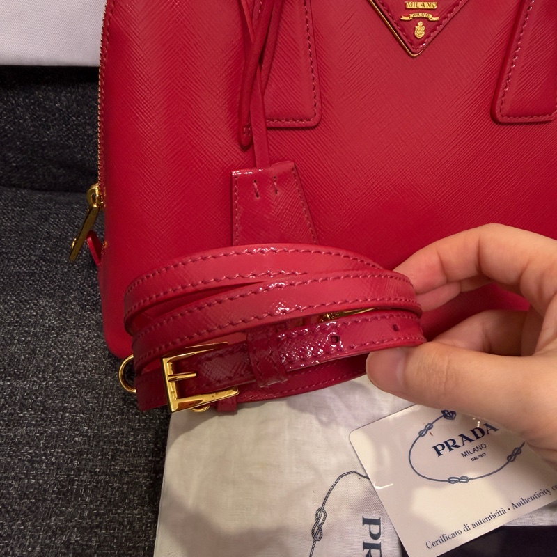 正品 PRADA 亮桃紅 漆皮小 2WAY包 貝殼包 斜背包 手提包-19