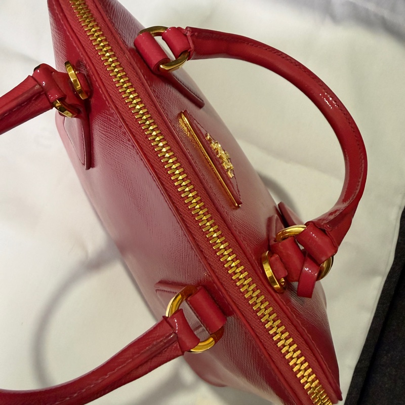 正品 PRADA 亮桃紅 漆皮小 2WAY包 貝殼包 斜背包 手提包-27