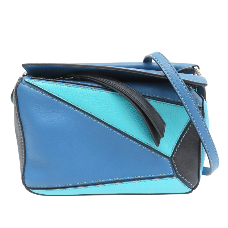 藍色拚色 牛皮 Mini Puzzle 肩背包【LOEWE 羅威】 051947-0