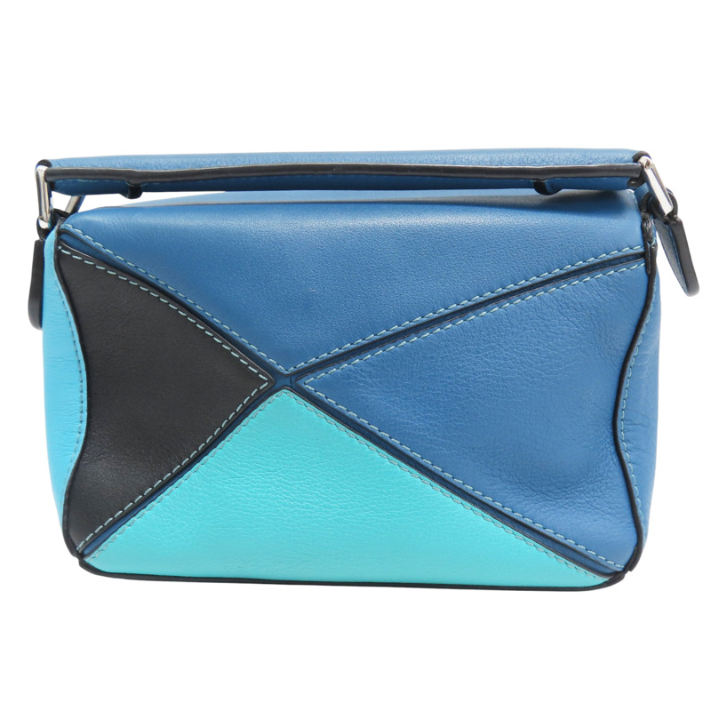 藍色拚色 牛皮 Mini Puzzle 肩背包【LOEWE 羅威】 051947-1