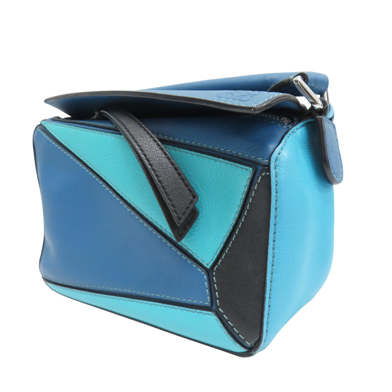 藍色拚色 牛皮 Mini Puzzle 肩背包【LOEWE 羅威】 051947-2