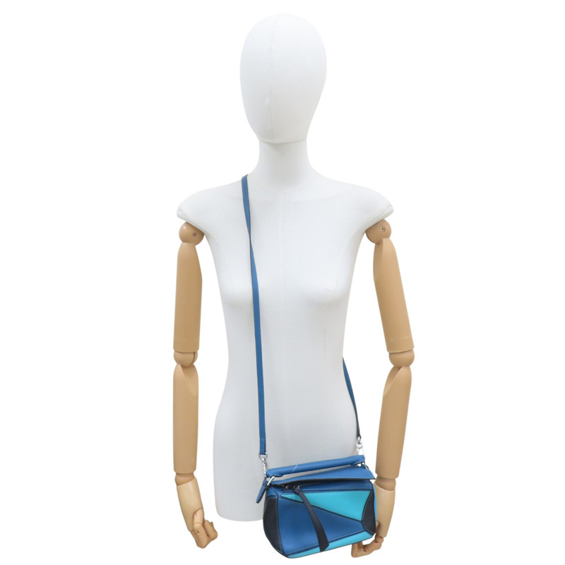 藍色拚色 牛皮 Mini Puzzle 肩背包【LOEWE 羅威】 051947-7