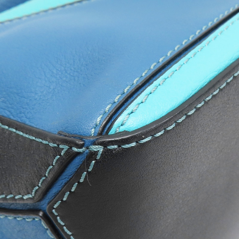 藍色拚色 牛皮 Mini Puzzle 肩背包【LOEWE 羅威】 051947-8