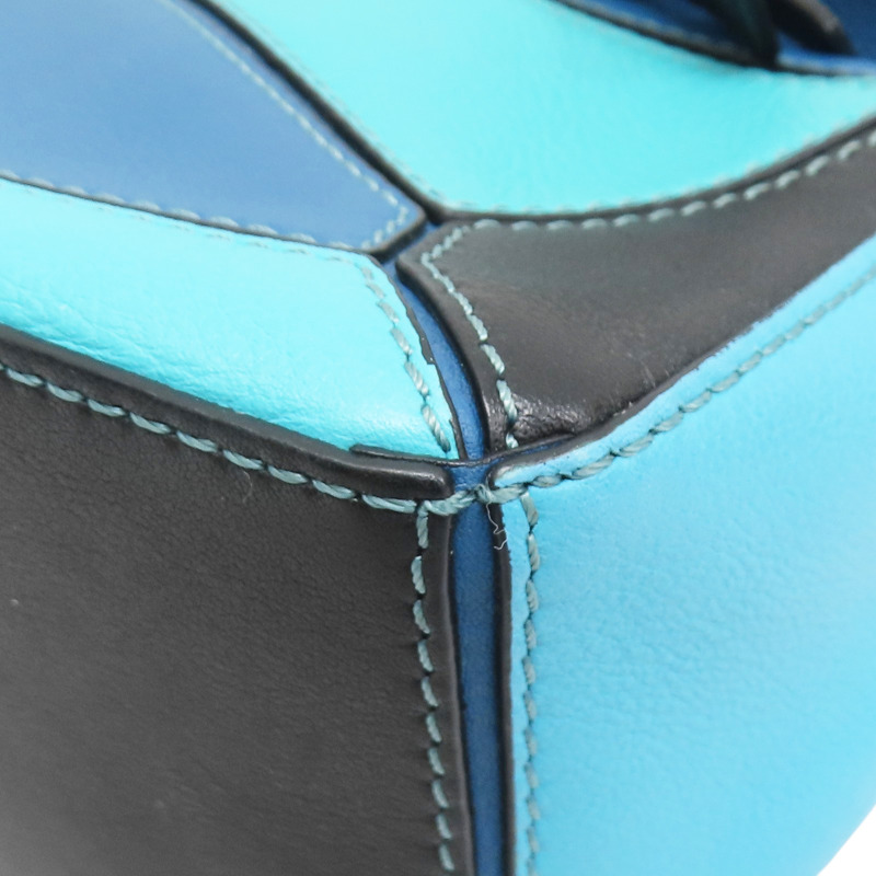 藍色拚色 牛皮 Mini Puzzle 肩背包【LOEWE 羅威】 051947-9